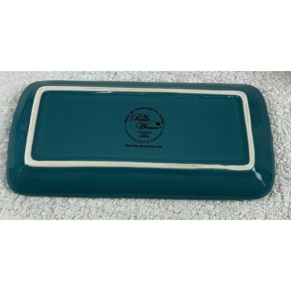 Pioneer Woman Single Stick Butter Dish Vintage Floral Stoneware Teal Red Ivory